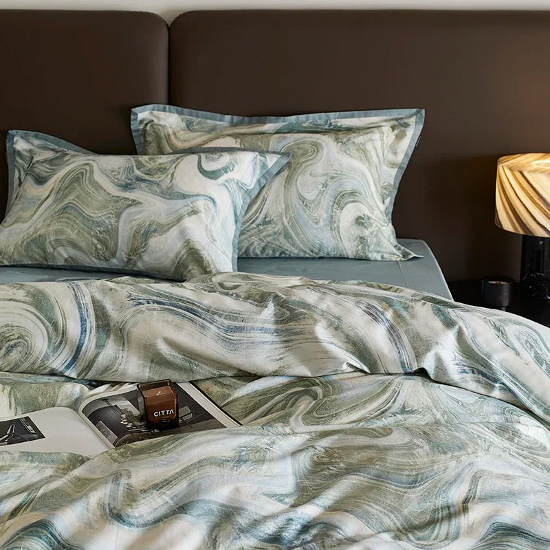 DecorBites™ 100s Egyptian Cotton Printed Bedding Set with Sheet, Duvet Cover, and Pillowcase