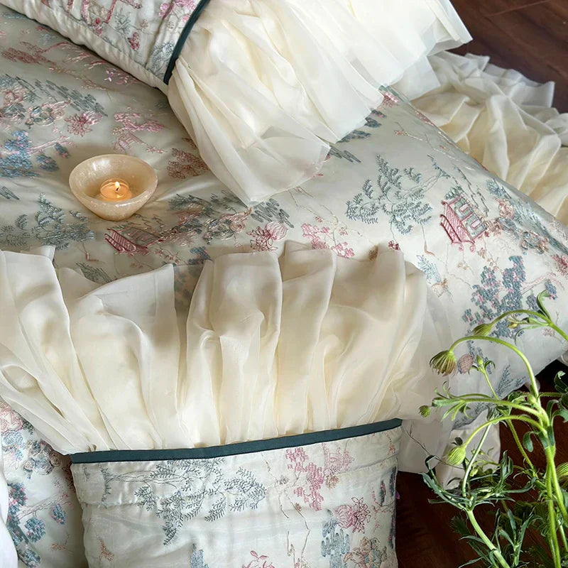 DecorBites™ French Princess Lace Ruffles Bedding Set with Soft Silky Touch