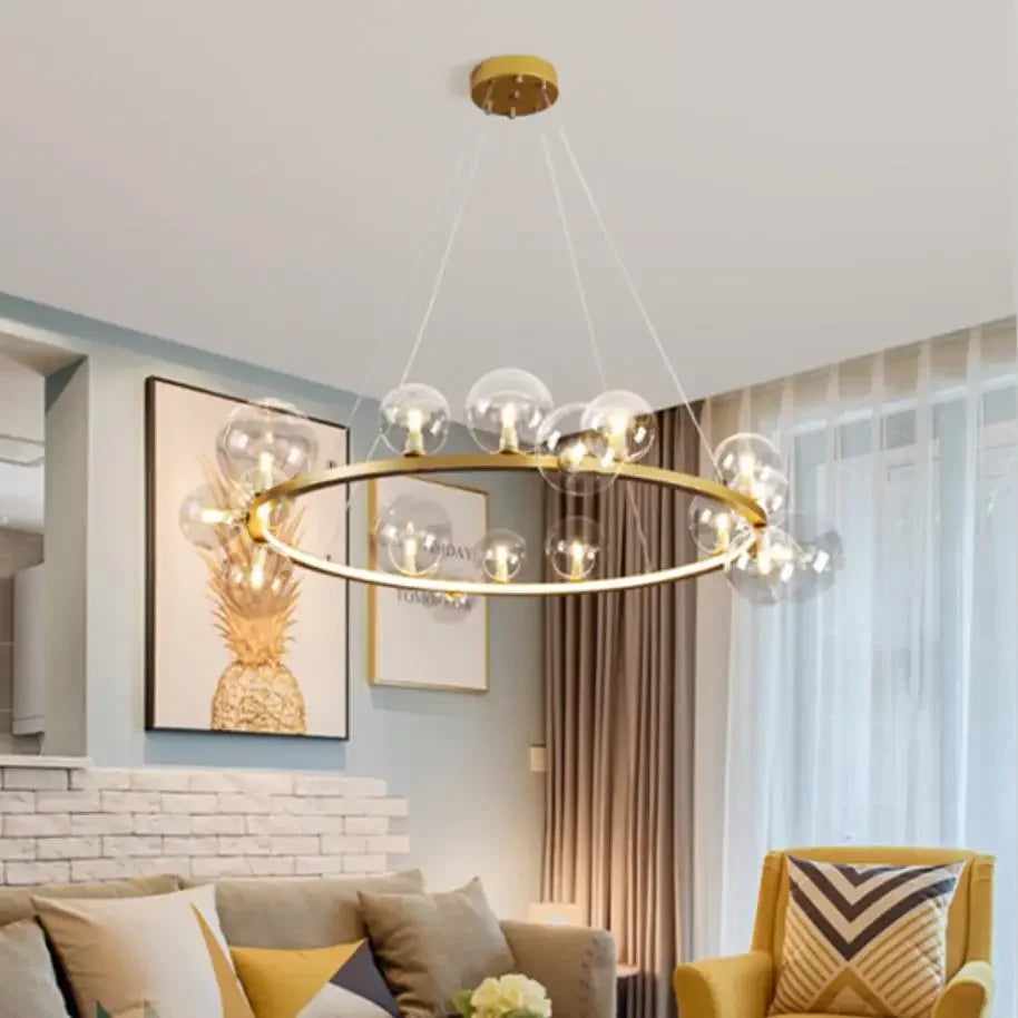 DecorBites™ Clear Glass LED Chandelier: Modern Nordic Hall Parlor Lighting Fixture