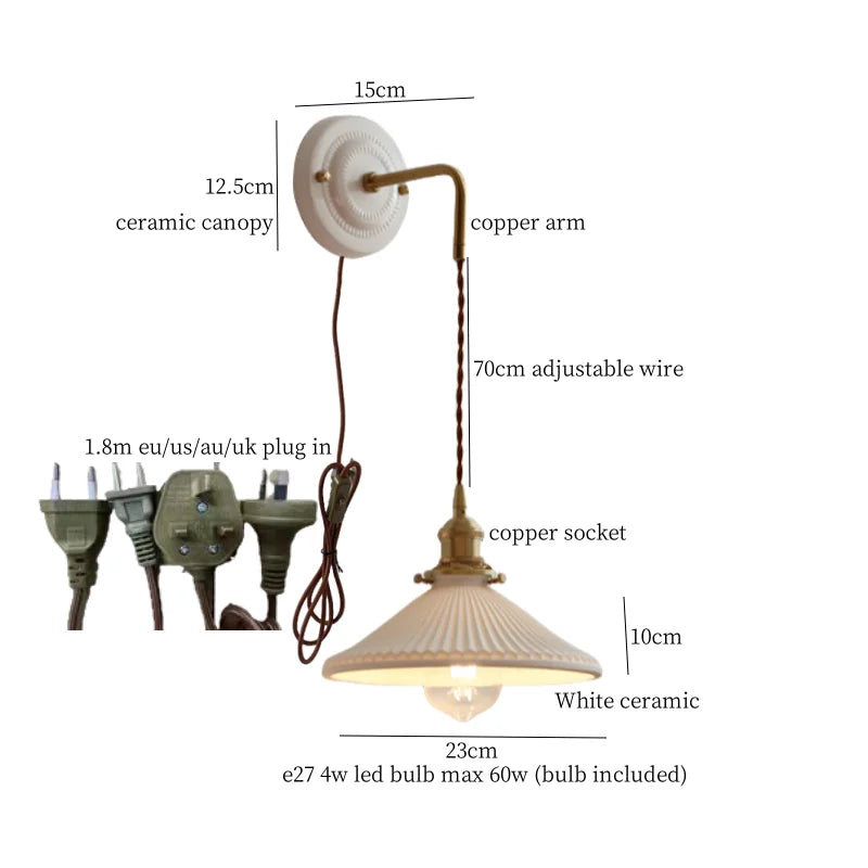 DecorBites™ Adjustable LED Wall Sconce Lamp Stripe Ceramic Copper Mirror Bedside