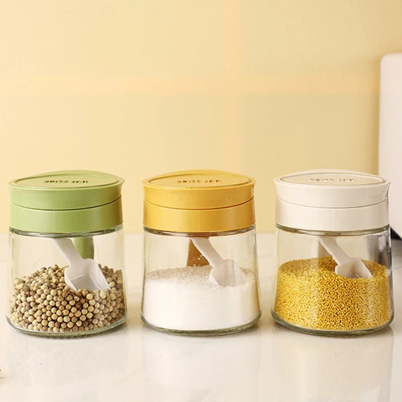 برطمان بهارات زجاجي DecorBites™ مع ملعقة، مجموعة المطبخ برأس قلاب لهز الملح