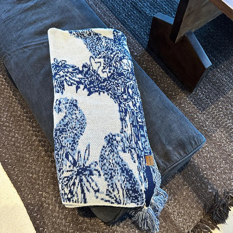Couverture tricotée DécoMorsures™ Encre Chinoise Confortable pour Toutes Saisons - Jeté de canapé et de lit doux