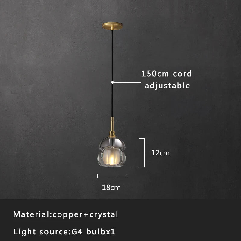 DecorBites™ Crystal Copper Pendant Lights Gold Home Decor Glass Hanging Lamp