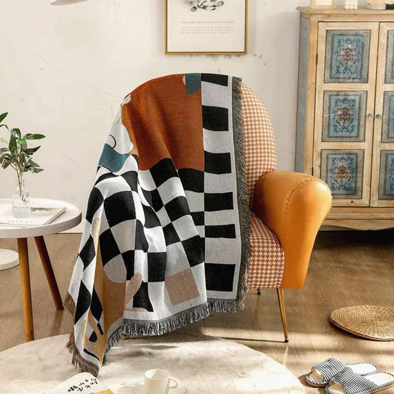 DecorBites™ Cozy Plaid Wool Blend Crochet Checkerboard Blanket