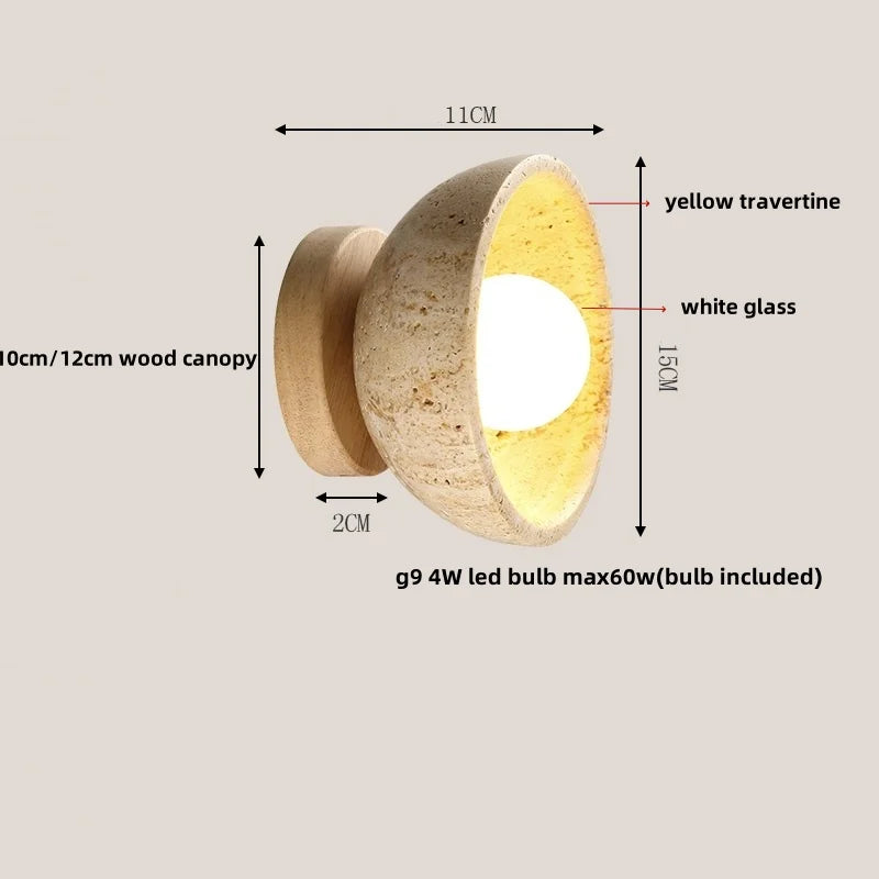 DecorBites™ LED Wall Light Travertine Base Modern Nordic Pull Chain Bedside Lamp