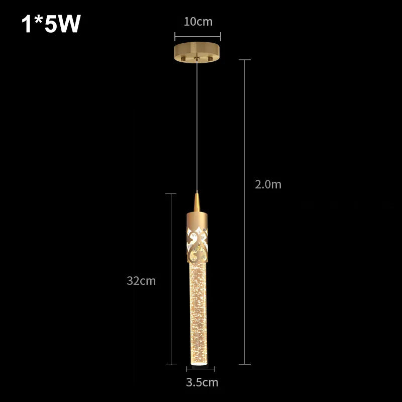 Modern Crystal Rod Pendant Light in Black or Gold