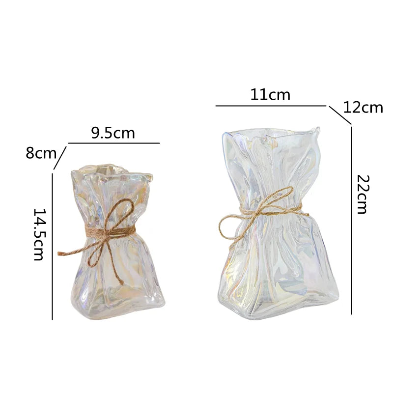 DecorBites™ مزهرية زجاجية شفافة مطوية بشكل غير منتظم، زينة يدوية، مزهريات زهور مائية