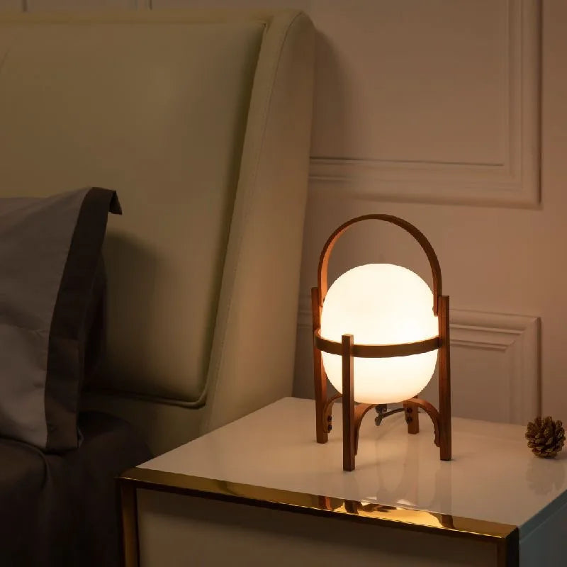 DecorBites™ Japanese Style Glass Table Lamp with Wood/Metal Frame