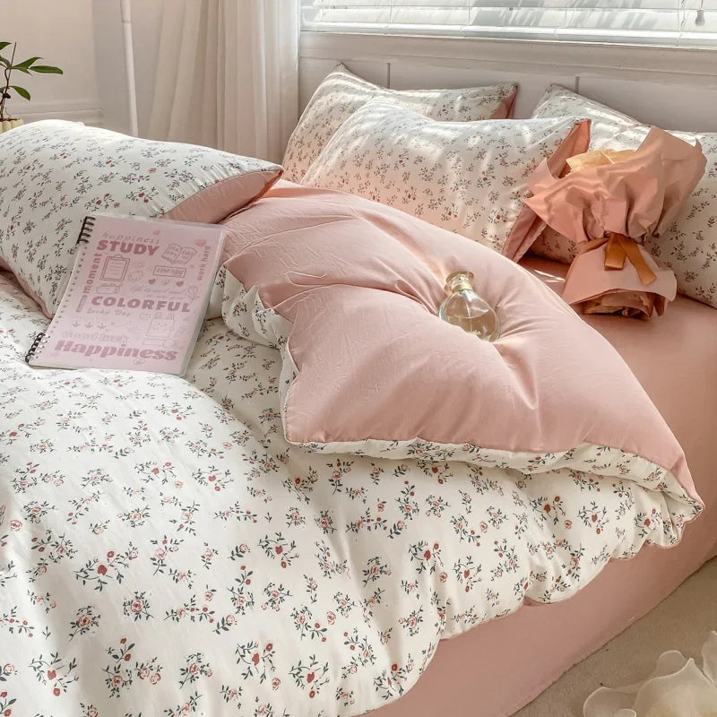 DecorBites™ Double Layer Yarn Cozy Bed Sheet Set - High-Quality Washed Cotton Printed Bedding