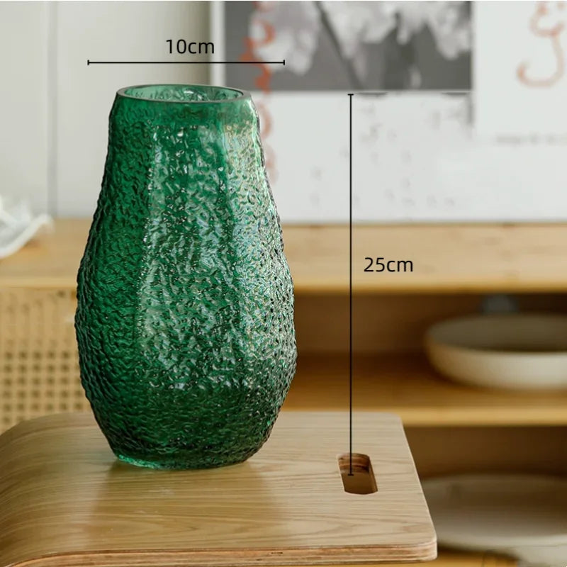 DecorBites™ Green Transparent Glass Vase for Flower Arrangement & Home Decor