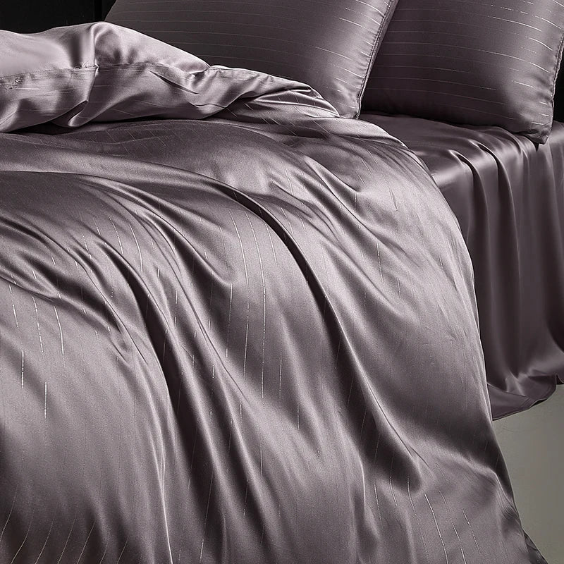 طقم سرير DecorBites™ من ألياف الأوكالبتوس الرمادي الداكن: غطاء لحاف ناعم وحريري، شرشف سرير، أغطية وسائد
