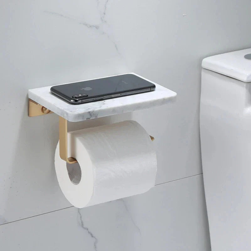 DecorBites™ Gold Marble Toilet Paper Holder Tissue Box Stand Wall Mount Bathroom Rack