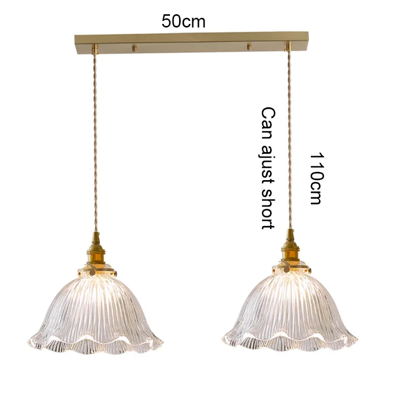 Korean Retro Glass Pendant Light With Wood Accent