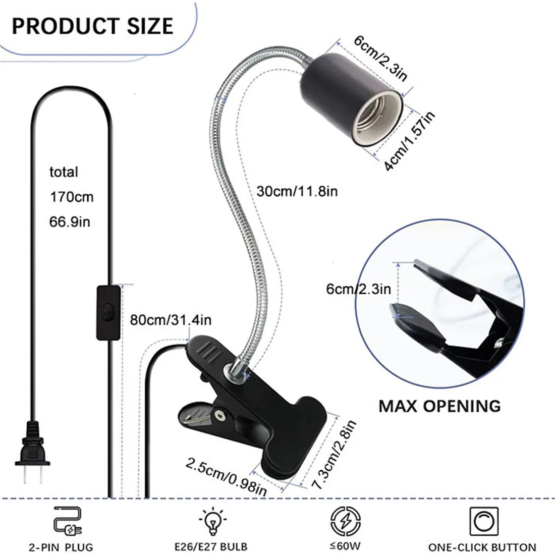 DecorBites™ Adjustable Gooseneck Clip Lamp Holder for Home Office Bedside