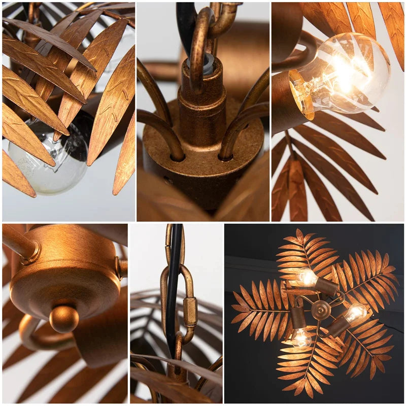 DecorBites™ Boho Coconut Leaf Chandelier: Coastal Tree Light for Loft, Restaurant, Island