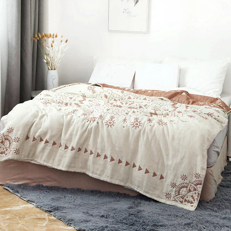غطاء سرير مفرد ياباني من القطن DecorBites™ مع غطاء وسادة - تصميم طيور وزهور