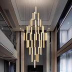 Modern Crystal Stairwell Pendant Light in Iron