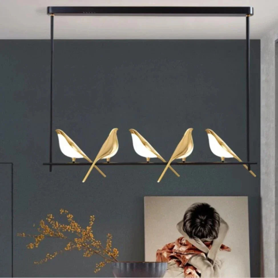 DecorBites™ Gold Magpie Bird Ceiling Chandelier | Modern LED Ring Light for Dining Room & Decor