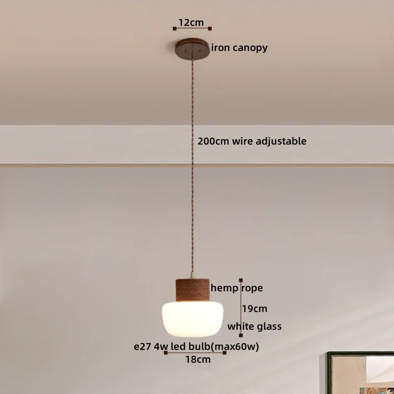 مصباح معلق DecorBites™ LED بحبل القنب - مصباح معلق زجاجي بتصميم نورديك لديكور المنزل