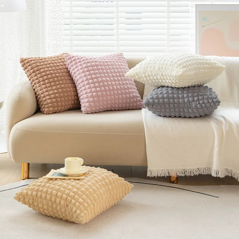 DecorBites™ Cream Style Elastic Puff Plaid Cushion Cover 45*45CM Home Decor