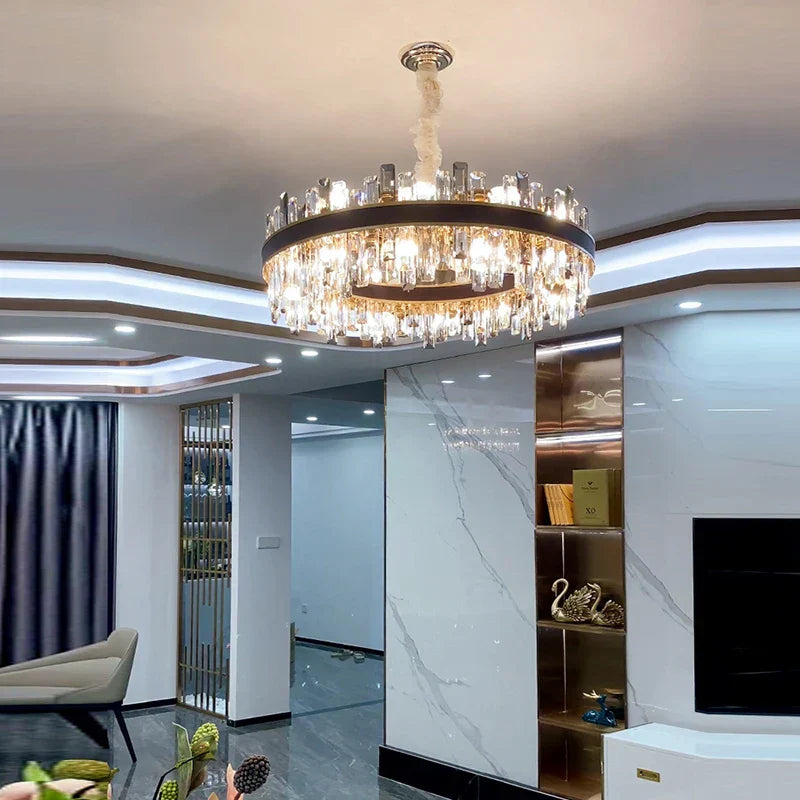 DecorBites™ Crystal Leather Chandelier | Modern LED Lustres for Living Room & Dining Room