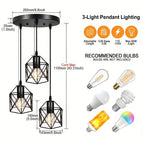 Vintage 3-Light Black Metal Pendant Chandelier