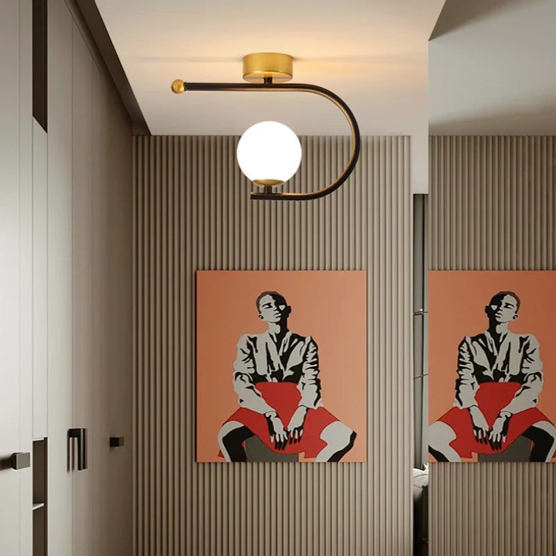 DecorBites™ مصباح سقف LED زجاجي ذهبي، ديكور منزلي بسيط لغرفة المعيشة وغرفة النوم