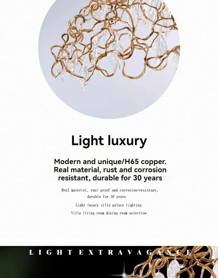 DecorBites™ Copper Crystal Ceiling Chandelier for Dining Living Room - Round Branch Crystal Lighting