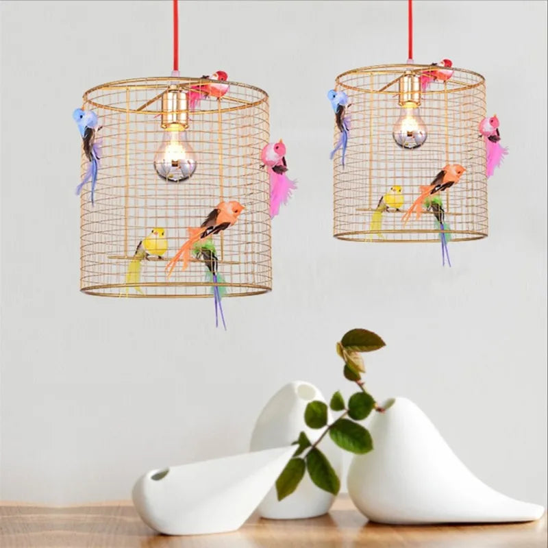 مصباح سقف ذهبي DecorBites™ على شكل قفص طائر لغرفة المعيشة وغرفة النوم بالمنزل على الطراز الاسكندنافي
