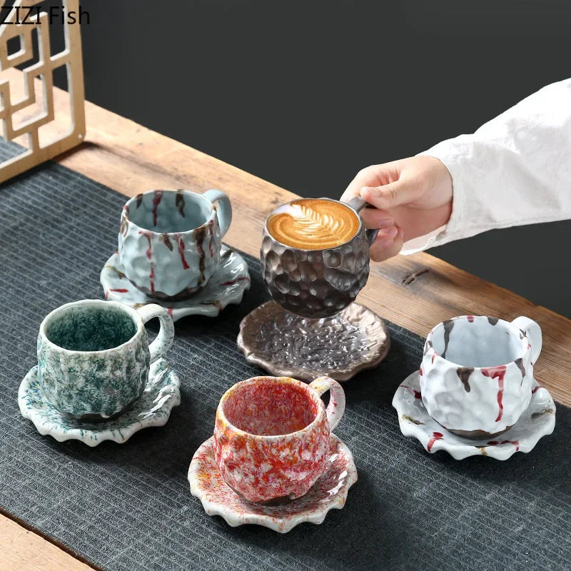 DecorBites™ Hammer Pattern Ceramic Mug Set for Dining Table and Coffee, Tea, Juice