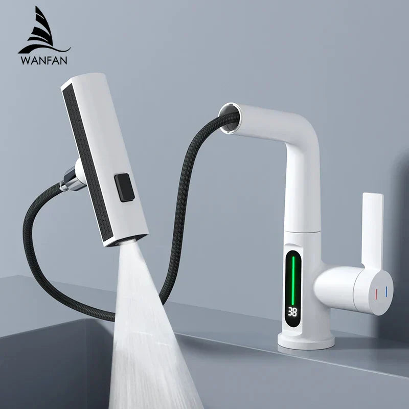 DecorBites™ Digital Display Basin Faucet with Stream Sprayer, Hot Cold Water Mixer