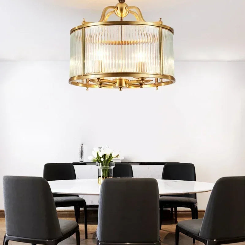 DecorBites™ Glass Chandelier: Golden Copper Luxury Ceiling Pendant Light Fixture for Living Room