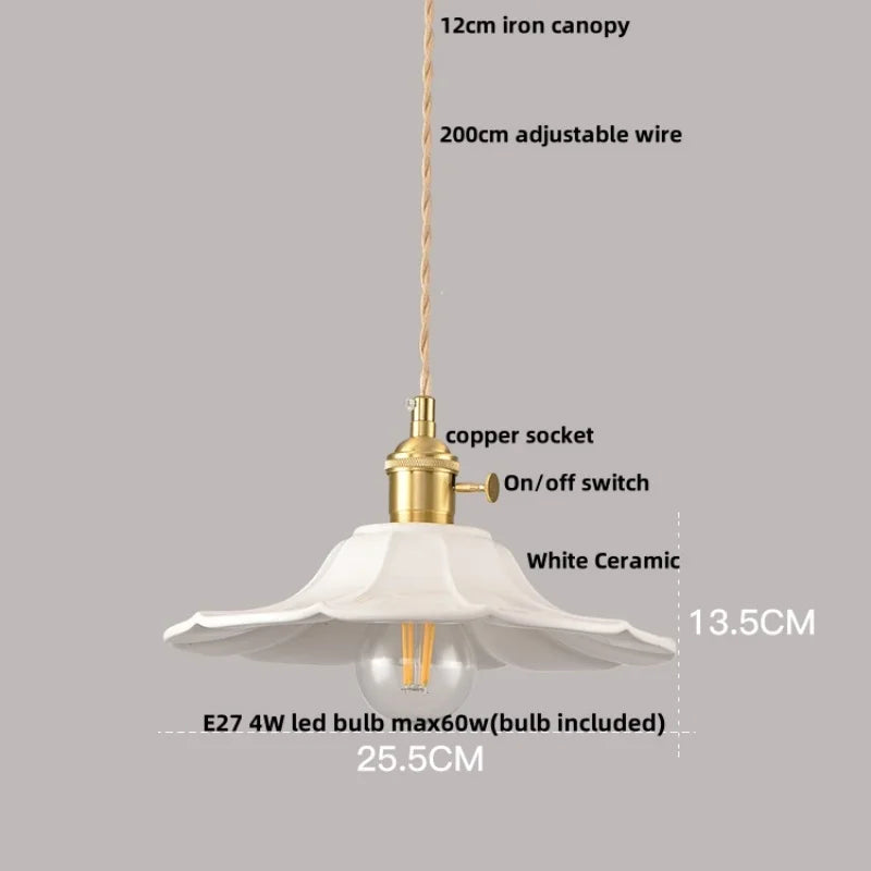 DecorBites™ Ceramic Wood Pendant Lamp LED Hanging Light Fixture for Modern Home Decor