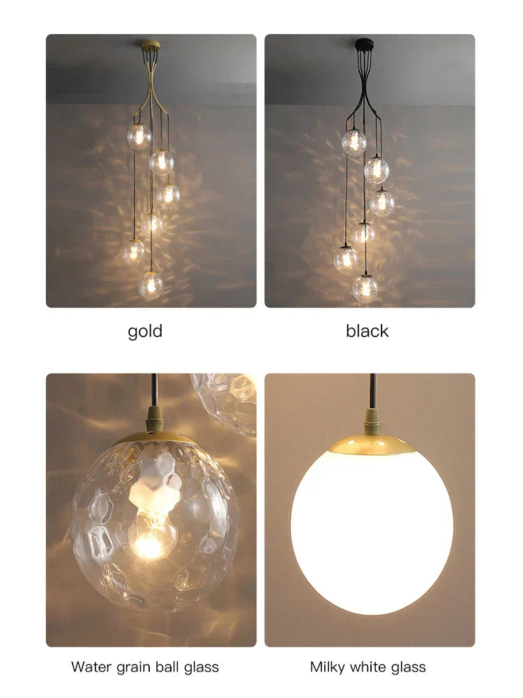 DecorBites™ Glass Ball LED Chandelier, Modern Minimalist Loft Villa Staircase Decor