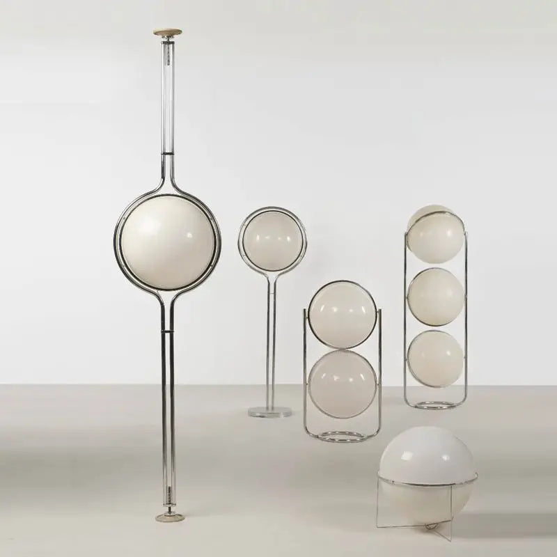 DecorBites™ Garrault LED Chrome Metal Ball Floor Lamp with White Acrylic Shade