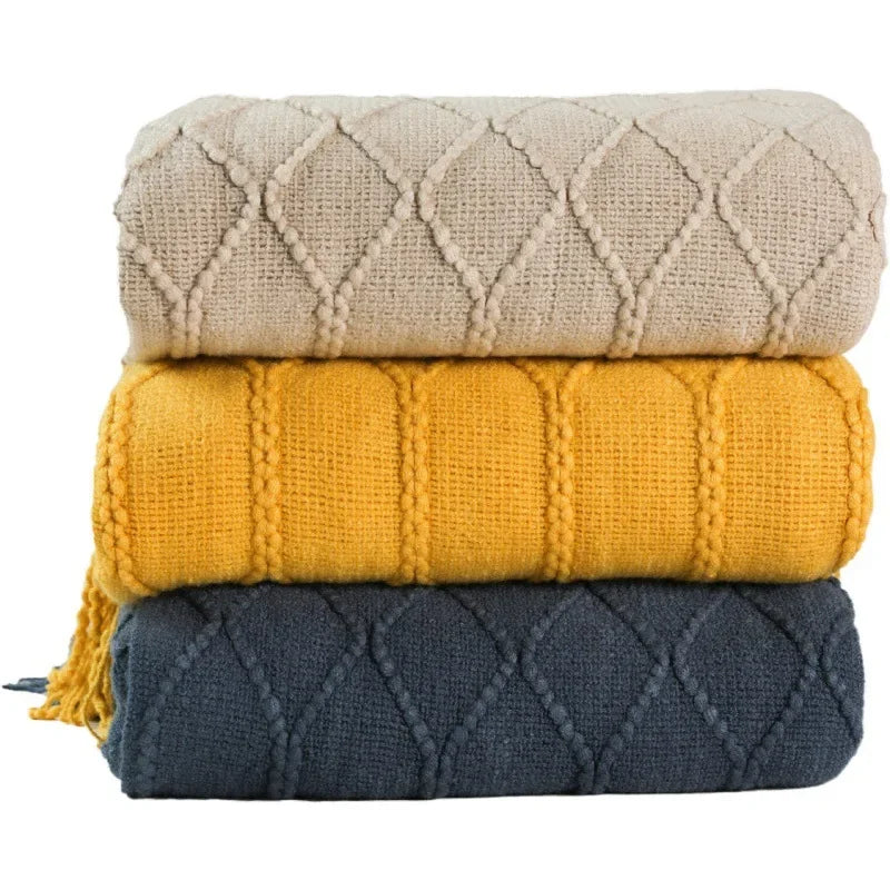 DecorBites™ Couverture en Laine Tricotée - Plaid Nordique Doux pour Canapé, Lit ou Bureau
