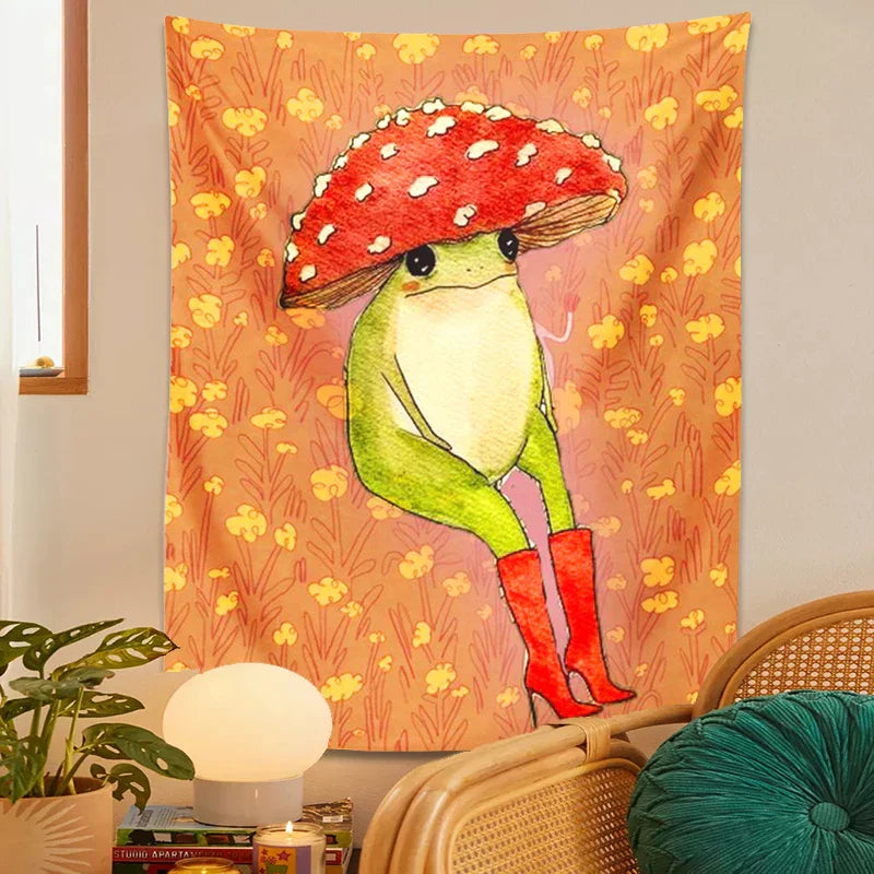 DecorBites™ Cute Frog Cartoon Tapestry Wall Hanging - Forest Animals Hippie Boho Decor