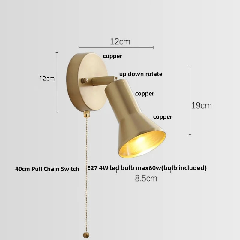 DecorBites™ Copper Wall Light with Pull Chain Switch, Modern Nordic Design