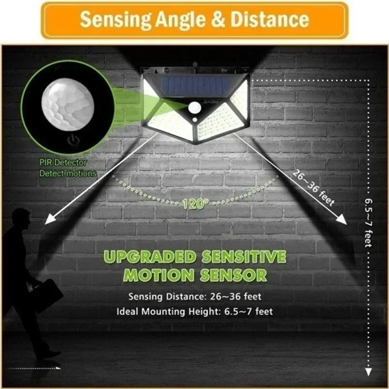 DecorBites™ 100 LED Solar Wall Lights Outdoor with PIR Motion Sensor for Garden Street Security