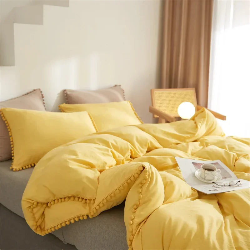 DecorBites™ Furball Tassel Duvet Cover Set - Luxury Bedding - King Queen Twin Full Sizes