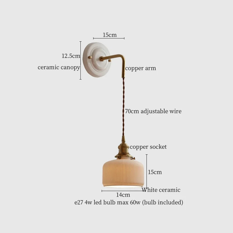 DecorBites™ Adjustable LED Wall Sconce Lamp Stripe Ceramic Copper Mirror Bedside