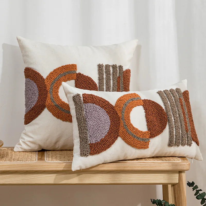 Housse de coussin DecorBites™ demi-cercle en toile de coton tuftée brodée - Moderne et élégante