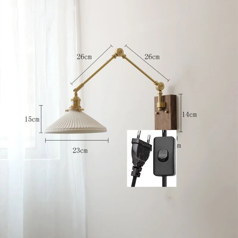 DecorBites™ Copper Wall Lamp with Pull Chain Switch, Nordic Design, LED Bulb, Ceramic Lampshade