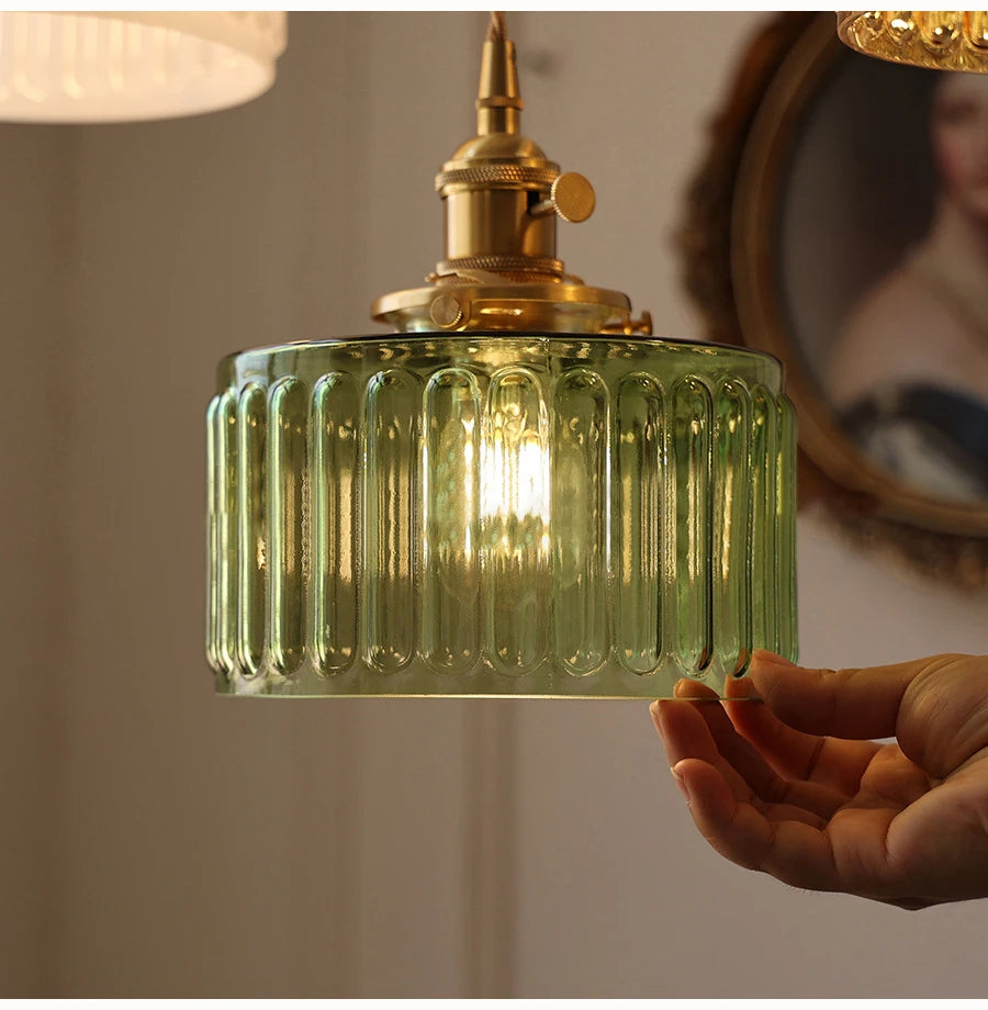 Multi-Style Nordic Pendant Lamp Green Glass Ceiling Lighting Kitchen Island Hand Brass Hanging Light fixtures for Dining Room