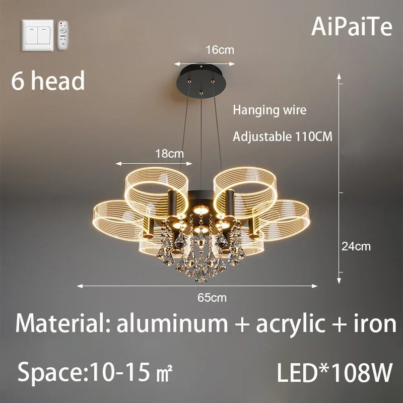 DecorBites™ Acrylic Lustre Chandelier for Living Room, Bedroom, Kitchen - Hanging Ceiling Lamps