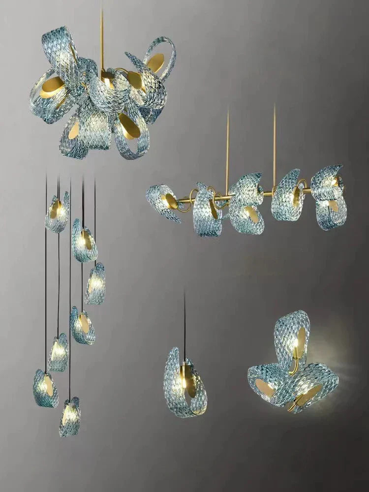 DecorBites™ ثريا سقف نحاسية على شكل ورقة شجر طاووس زرقاء بتصميم آرت ديكو بتقنية LED لغرفة المعيشة