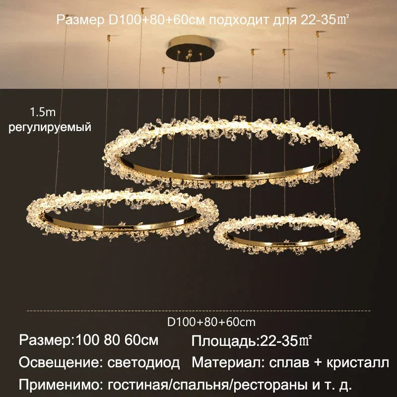 ثريا كريستال LED ذهبية مستديرة من DecorBites™ لإضاءة داخلية فاخرة