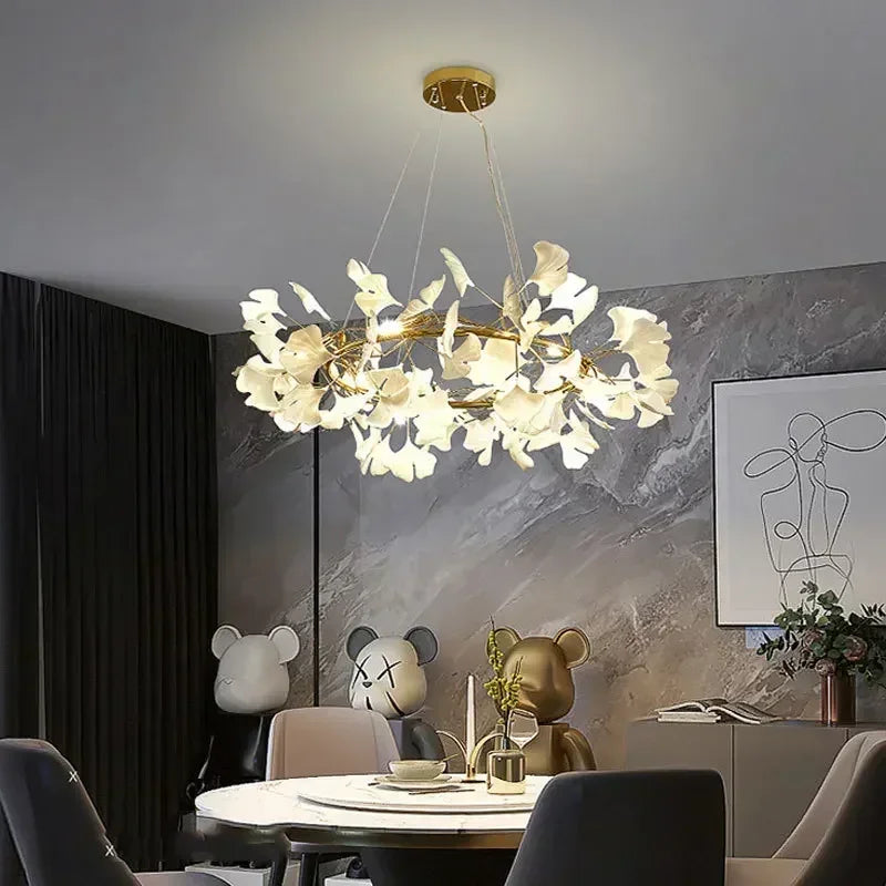 DecorBites™ Ginkgo Branch Leaf LED Ceiling Chandelier - Modern Nordic Design for Home Decor