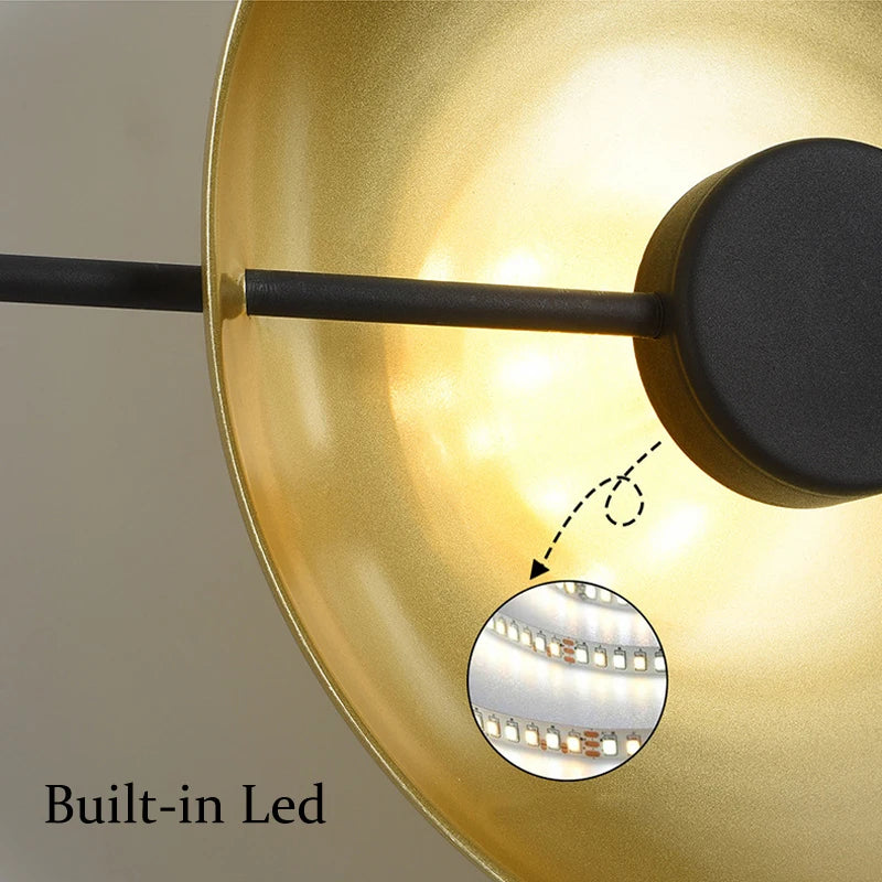 مصباح حائط LED دائري ذهبي DecorBites™ بقدرة 10 وات، مصباح حائط أسود ما بعد الحداثة للبهو، بجانب السرير، الفندق، الممر