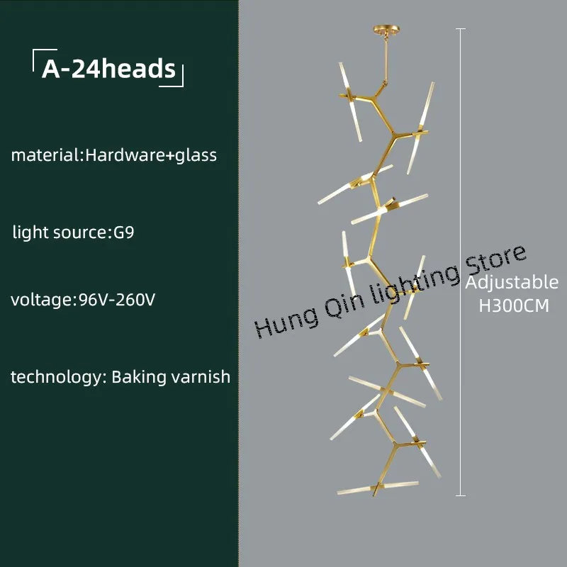 ثريا DecorBites™ Gold Branch LED لفيلا دوبلكس ودرج - إضاءة داخلية عصرية